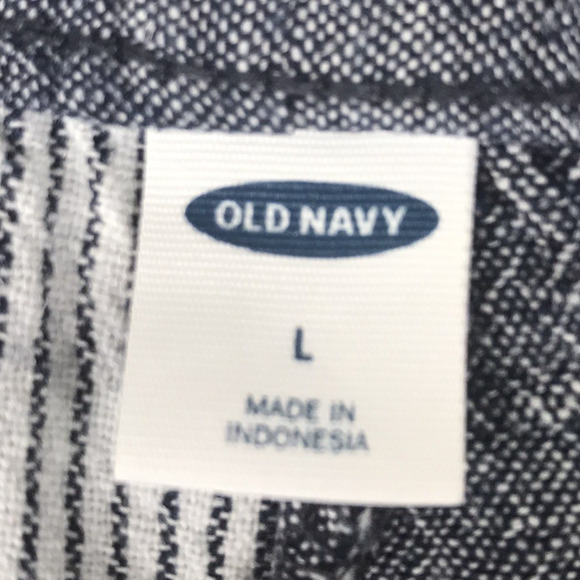 Old Navy Mid Rise Linen Blend Pants Drawstring Pockets Blue White Stripe Large - Picture 7 of 8